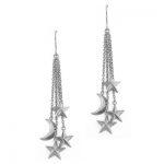 3d star and moon drop earrings silver