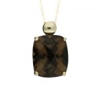 Smoky quartz cushion pendant yellow gold