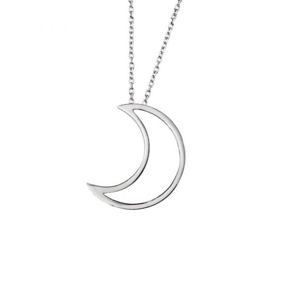 Silver open moon pendant necklace