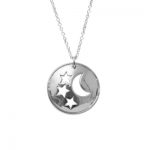 Star and moon disc pendant silver