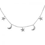 3d moon and star necklace silver