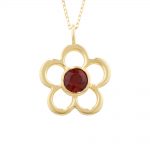 Garnet birthstone flower pendant yellow gold