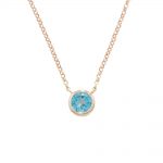 Classic 9ct rose gold, blue topaz raindrop pendant necklace. A single bright blue topaz set into 9ct rose gold hanging from 9ct rose gold chain with clasp fitting. 