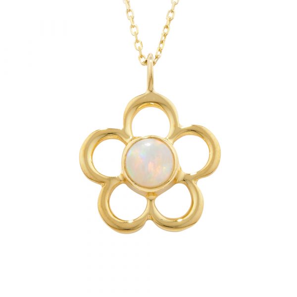 Opal birthstone flower pendant yellow gold