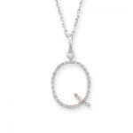 White gold diamond initial Q pendant necklace. Stunning diamonds set in 9ct white gold letter Q, suspended from an adjustable gold chain.