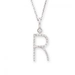 White gold R initial diamond pendant necklace. Stunning diamond letter B set into 9ct gold hanging from an adjustable white gold chain.