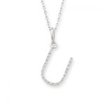 9ct white gold diamond initial U pendant necklace. Dazzling diamonds set into rich white gold, suspended from an adjustable 9ct gold chain.