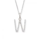 9ct white gold diamond initial W pendant necklace. Beautiful bright diamonds set into a 9ct white gold letter W, attached to an adjustable white gold chain.