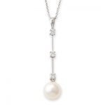 Diamond and cultured freshwater pearl drop pendant white gold