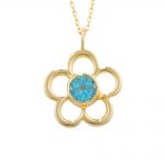 Blue topaz birthstone flower pendant yellow gold