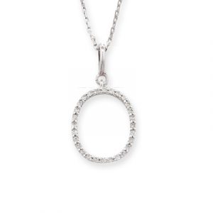 Diamond initial O pendant white gold