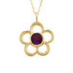 Amethyst birthstone flower pendant yellow gold