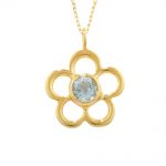 Aquamarine birthstone flower pendant yellow gold