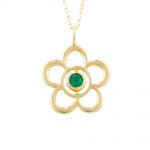 Emerald birthstone flower pendant yellow gold