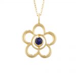 Sapphire birthstone flower pendant yellow gold