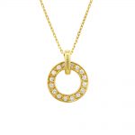 9ct yellow gold, diamond circle pendant necklace. A medium-sized, 16 diamond circle pendant hanging from an adjustable gold chain. 