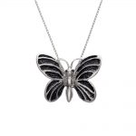 Silver black diamond butterfly bug pendant