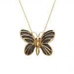 Black diamond butterfly pendant yellow gold