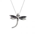 Silver black diamond dragonfly bug pendant