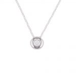 A timeless single diamond in a polished 9 carat white gold setting, with a 16 inch white gold chain sliding through. The pendant has a dimension of 6mm in diameter.