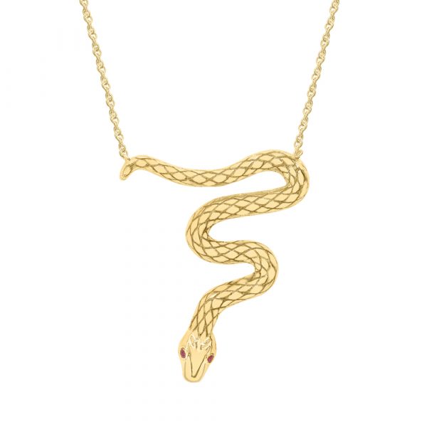 Ruby serpent snake pendant yellow gold