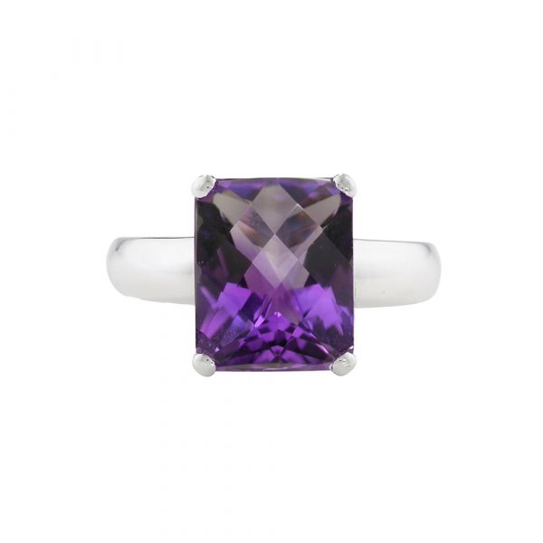 White gold amethyst cushion ring