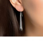 White gold black diamond Tassel drop earrings