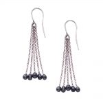 9ct white gold Black diamond bead drop earrings