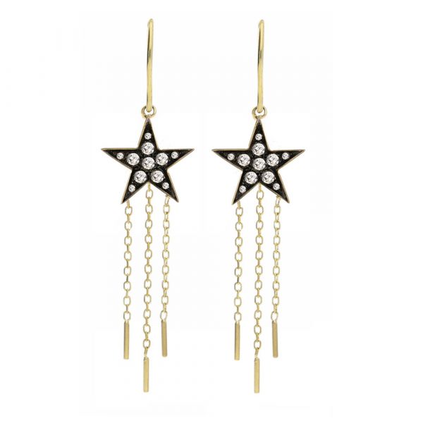 9ct yellow gold Diamond star drop earrings