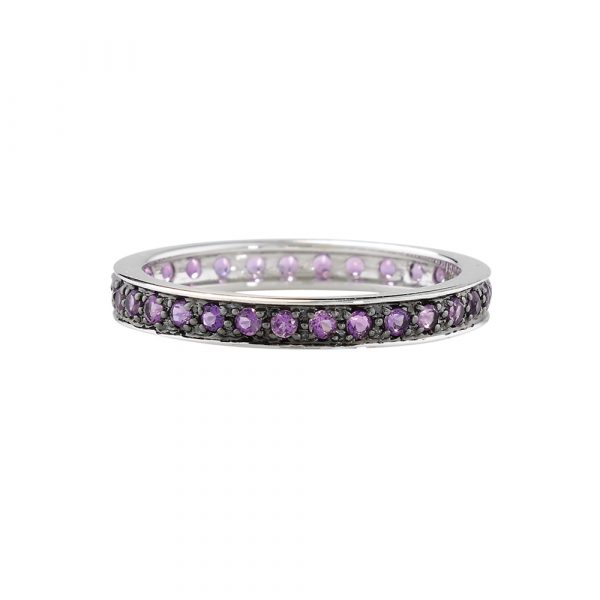 Amethyst full eternity stack ring white gold