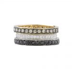 White, brown and black diamond stack rings yellow and white gold