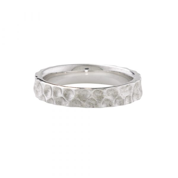 Modern White Gold Hammered Stack Ring - London Road Jewellery