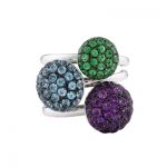 Amethyst blue topaz tsavorite garnet ball cluster rings white gold