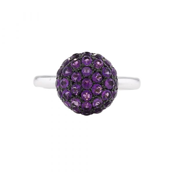 Amethyst cluster ball ring white gold