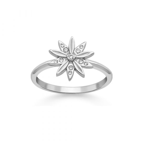 Diamond velvet leaf cluster ring white gold