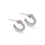 Silver Snake Ruby serpent snake hoop earrings