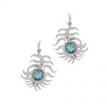 9ct White gold Blue zircon peacock drop earrings