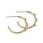 Yellow gold three diamond hoop earrings