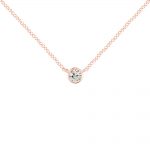 Classic rose gold diamond pendant necklace. A single 0.15ct brilliant-cut diamond set into 9ct rose gold and suspended from a rose gold chain. 