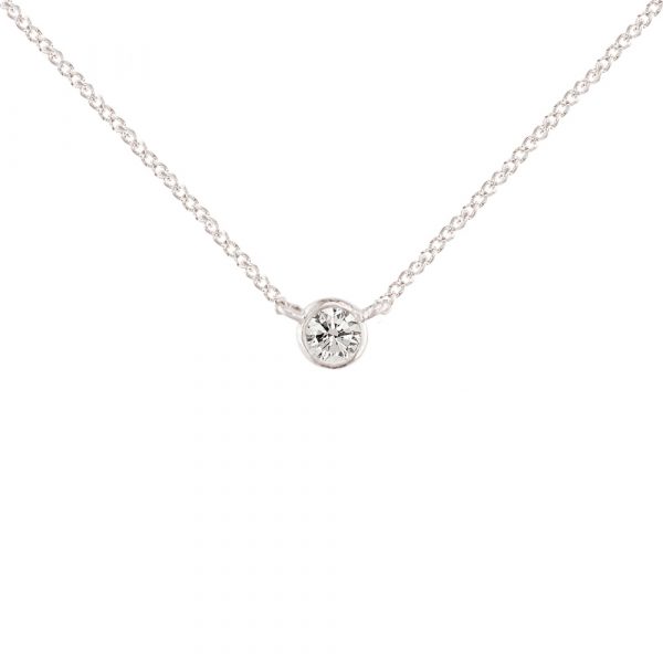 A timeless 9ct white gold diamond solitaire pendant necklace. One stunning diamond on a delicate adjustable white gold chain.