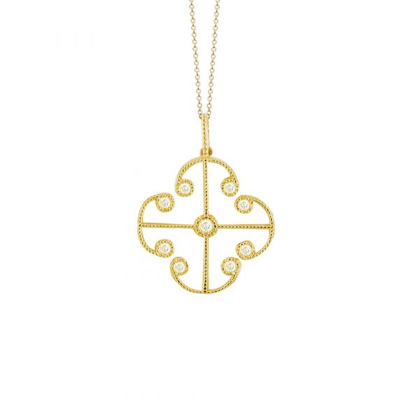 Yellow gold diamond Lattice pendant