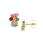 Yellow gold opal multi gem Harlequin earrings