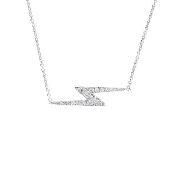 Geometric designed zig-zag diamond necklace, with 22 diamonds set into 9ct gold adjustable chain. 