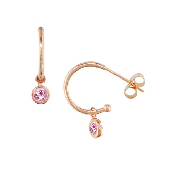 9ct Rose gold pink tourmaline hoop earrings