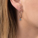 Rose gold blue topaz Dew Drop hoop earrings