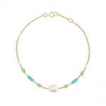 9ct Yellow gold moonstone apatite turquoise and pearl bracelet