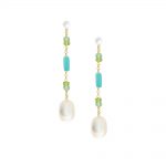 9ct Yellow Gold Apatite Turquoise Moonstone and Pearl Earrings