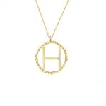 A single diamond H initial pendant, gold. Twisted circle of 9ct yellow gold on an adjustable gold chain.