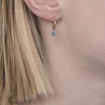 Rose gold blue topaz Dew Drop hoop earrings