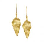 9ct Yellow gold leaf drop earrings